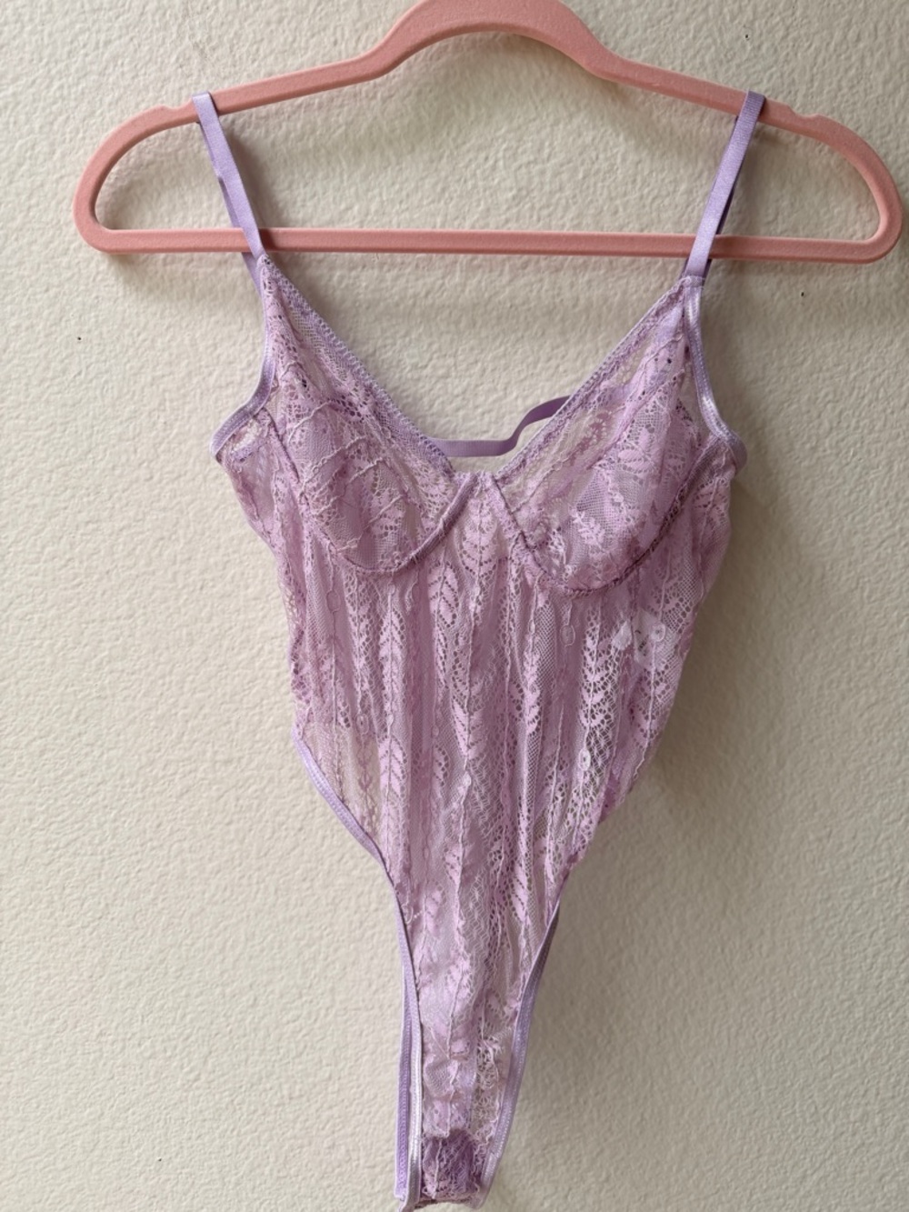 Lavender Lace Bodysuit Sheer Mesh Lingerie Y2K Soft Girl Fairy Aesthetic L